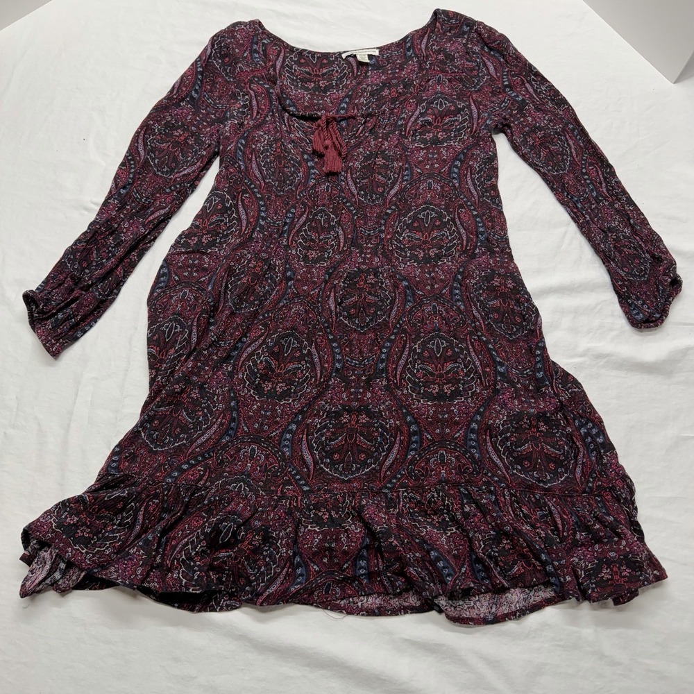 AMERICAN EAGLE Women's Dress Tassel Long Sleeve Floral Print, Boho, Size XS
